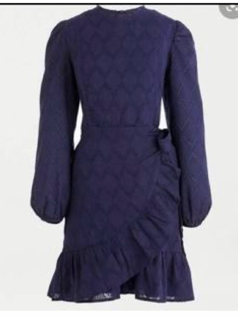 J. Crew Puff Sleeve Wrap Dress Medium Navy Blue Ruffles Cotton Long Sleeve